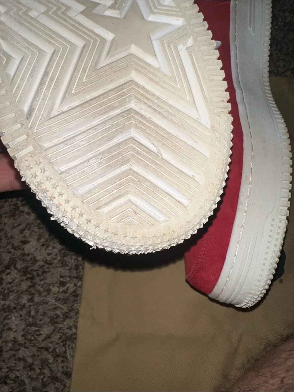 BAPE  Red Suede STA Low-Top Sneakers with White Star